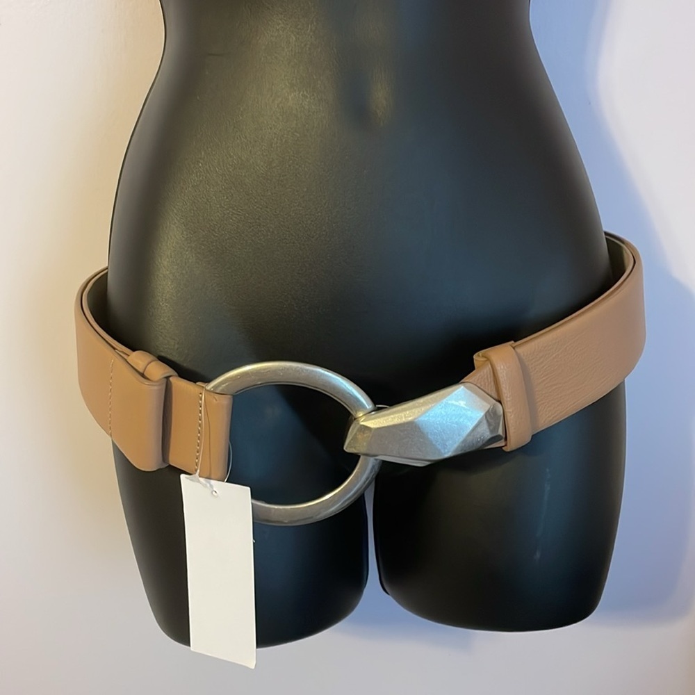 Wynne Collection Taupe Silver Plus Size Adjustable Faux Leather Belt
